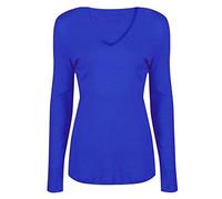 FASHION 7STAR T-shirt extensible à manches longues et col en V pour femme Grandes tailles 36-54, bleu marine, 44-46