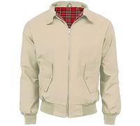 FASHION 7STAR Veste Harrington classique avec doublure tartan pour homme avec poignets et ourlet élastiques, manches longues, poches boutonnées, col zippé, beige, M