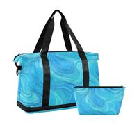 Fashion Abstract Line Art Blue Wave Travel Duffel Bag with Wet Pocket Adjustable Strap Gym Tote Bag for Workout Grande capacité pour hommes femmes