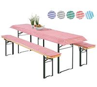 fashion and joy Typ331 Kit de linge pour ensemble table et bancs de brasserie style fête de la bière 3 pièces à carreaux vichy rouge vert bleu Nappe et coussinets rembourrés Coussin pour banc de brasserie / pour banc de jardin