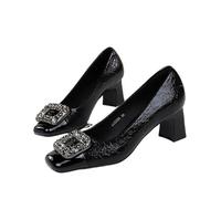 Fashion Banquet Thick Heel Women's Shoes Color-Blocked Square Toe Light Mouth Sparkling High Heels Single(5299-K83 Black,39)
