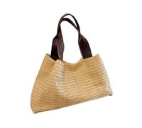 Fashion Beach Sac en Paille Tissée Léger et Pratique Top Décontracté Sac à Main pour Vacances et Vacances Shopping Sac de Vacances, Ceinture marron kaki