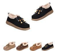 Fashion Beaded Lace Up Comfort Round Toe,Women's Suede Fur Lined Flat Loafers with Lace,Warm Cotton Shoes Women's Suede Platform Loafers,Women Lined Slip-on Shoes (Black,38)