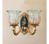Fashion Beautiful Copper Craft Antique Copper Wall Lamp Carved Retro Glass Wall Lamp Living Room Bedroom Bedside Wall Sconces Corridor Stair Wall Light Fixtur (Double Head 1 pack)