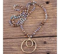 Fashion Bohemian Jewelry accessoire 6 mm pierres/cristal noué avec des colliers pendentifs ronds en métal cadeau féminin, gris, 86 cm