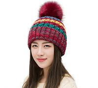 Fashion Bonnet Femme Fourré Tricoté Beanie Ski Chapeau à Gros Pompon Chauffant Cap Laine Doublure Polaire Bonnet en Crochet Épais Chaud Chapeau de Sports Béret Pour Fille Femme - Automne Hiver