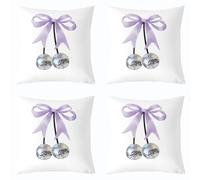 Fashion Bow Knot Kids Lot de 4 housses de coussin, esthétique disco Light Ball double face, cravate tendance pour fille, violet et blanc, 40 x 40 cm