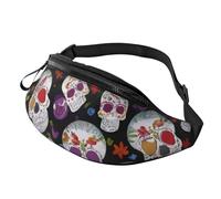 Fashion Color Skulls Sac banane et sac de poitrine réglable pour homme et femme Fermeture éclair sécurisée Léger et compact Parfait pour les voyages, le sport, la randonnée, l'extérieur, Motifs 3D,
