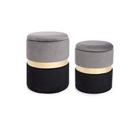 Fashion Commerce FC0720336 Lot de 2 poufs en Velours Noir/Gris