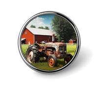 Fashion Company Broche ronde en métal imprimé tracteur agricole - pour sacs à dos ou revers de main, épingle de Saint-Valentin, 2,5 x 2,5 cm, aluminium, alliage d'aluminium