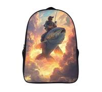 fashion décontracté sac à dos scolaire 2 compartiment espace aventure étudiants sac d'école chevaucher un poisson 3d imprimé sacs d'école-16,12 ans et plus pour les voyages les affaires