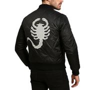 Fashion_First Blouson bomber en satin blanc pour homme - Veste de baseball brodée de style universitaire rétro léger pour streetwear, Noir , M