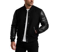 Fashion_First Blouson universitaire unisexe pour homme et femme - Bomber Baseball - Style américain Letterman laine + veste en cuir synthétique, Noir , XL