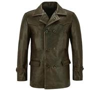 Fashion_First Caban militaire en cuir véritable noir pour homme - Veste en cuir vintage pour homme, Marron vieilli, M