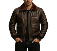Fashion_First G1 Veste aviateur vintage en cuir vieilli pour homme - Peau de mouton, Nick Jonas Veste, L