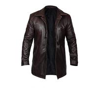 Fashion_First Manteau pour homme en cuir véritable de longueur 3/4 - Manteau en cuir vintage pour homme - Veste de style Blazer longue pour voiture - Costumes de cosplay, Marron vieilli, 5XL