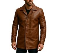 Fashion_First Red Notice Dwayne Johnson Manteau en cuir vieilli marron | Manteau intelligent mi-long en cuir de mouton pour homme, marron, XXXXL
