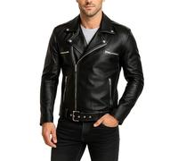 Fashion_First Walking Dead Jeffrey Dean Morgan Negan Veste de moto en cuir noir style Brando, cuir noir, M