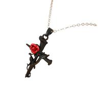 Fashion Forward Collier avec pendentif crucifix en forme de fleur en alliage pour tenues décontractées ou occasions spéciales - Bijou crucifix vintage gravé à fleurs, taille unique, Comme décrit