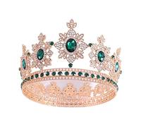 Fashion Gold Silver Color Crystal Tiaras and Crowns Rungin Round Crown Diadems Ajustement pour les accessoires de cheveux de mariage Costume de coiffure (Couleur: Green Gold)
