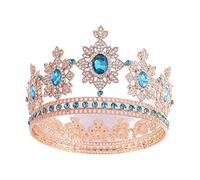 Fashion Gold Silver Color Crystal Tiaras and Crowns Rungin Round Crown Diadems Ajustement pour les accessoires de cheveux de mariage Costume de coiffure (Couleur: Sky Blue Gold)