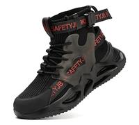 Fashion High-Top Labor Protection Shoes, Breathable Trendy Safety Shoes, Indestructible Smash and Puncture Resistant Steel Toe Sneakers, Lightweight Comfortable Industrial Work Shoes ( Color : Black ,