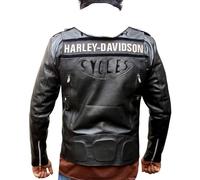 Fashion Hyped Veste de motard HD Cafe Racer en peau de mouton véritable avec capuche amovible pour homme, Noir - Style Harley, XXL