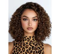 FASHION IDOL Bob court bouclé Perruque de cheveux humains Précoiffée Glueless Wear and Go Lace Perruque 200% Densité Améliorée Secret invisible Glueless Perruques de cheveux humains