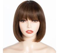 FASHION IDOL Bob perruque de cheveux humains avec frange pour les femmes noires court cheveux raides 20CM naturel noir sans colle machine court bob perruques