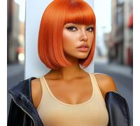 FASHION IDOL Bob perruque de cheveux humains avec frange pour les femmes noires court cheveux raides 20CM naturel noir sans colle machine court bob perruques