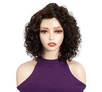 FASHION IDOL Courte bouclée Bob perruque de cheveux humains pour les femmes de porter et d'aller Deep Wave Lace Front perruque C-part 12" perruque pré-plumé avec des cheveux de bébé naturel noir