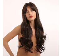 FASHION IDOL Longue perruque Big Wave avec une frange naturelle pour les femmes 55CM corps cheveux Glueless résistant à la chaleur synthétique porter et aller perruque