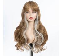 FASHION IDOL Longue perruque Big Wave avec une frange naturelle pour les femmes 55CM corps cheveux Glueless résistant à la chaleur synthétique porter et aller perruque
