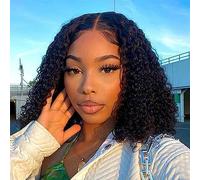 FASHION IDOL Perruque Courte Bouclée Cheveux Humains Bob à Lace Front Cheveux Humains Brésiliens Pour Adolescentes 180% Densités