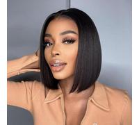 FASHION IDOL Perruque en Cheveux Naturels Pour Femmes avec Dentelle Adaptée à Toutes Les Occasions Facile à Porter Confortable et Naturelle. (Noir naturel, 20 CM)