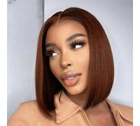 FASHION IDOL Perruque en Cheveux Naturels Pour Femmes avec Dentelle Adaptée à Toutes Les Occasions Facile à Porter Confortable et Naturelle. (Chocolat, 20 CM)