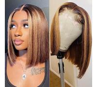 FASHION IDOL Perruque en Cheveux Naturels Pour Femmes avec Dentelle Adaptée à Toutes Les Occasions Facile à Porter Confortable et Naturelle. (TT P 14/27, 25 CM)