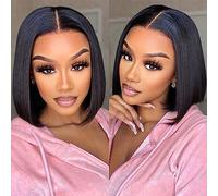 FASHION IDOL Perruque en Cheveux Naturels Pour Femmes avec Dentelle Adaptée à Toutes Les Occasions Facile à Porter Confortable et Naturelle. (Noir naturel, 25 CM)