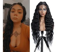 FASHION IDOL - Perruques bouclées à lacets 78CM - Perruque naturelle ondulée à l'eau pour femmes noires - Noir naturel avec perruque à lacets HD de type E