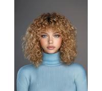 FASHION IDOL Perruques courtes et bouclées en cheveux humains avec franges 30CM Jerry Curl Bob Human Hair Brazilian Virgin Human Hair None Lace Front Wigs for Black Women