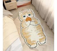 FASHION ITEM Tapis touffeté à poils longs en forme de chat de dessin animé, pour chambre à coucher, salon (chat qui aime manger du poisson)