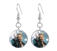 Fashion Johnny Hallyday Boucles d'oreilles pendantes célèbres Musique Star Art Photo Verre Dome Bronze Plaqué Boucle d'oreille Personnalisée Geek Inbetweening, 25, Verre, Péridot créé.