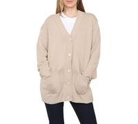 Fashion Mark Cardigan ample à manches longues uni à 5 boutons pour femme, col en V, surdimensionné, en tricot doux, coupe ample, stone, 44/46