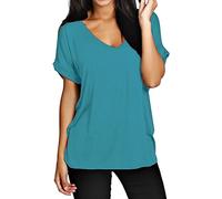Fashion Mark T-shirt femme à manches chauve-souris retroussées, manches courtes, col en V, ample - Coupe oversize - Tenue de sport - Style décontracté - Grande taille - Taille UK 8-26, turquoise, 40