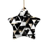 Fashion Modern Black White Gold Triangle Print Festive Accessories Ceramic Ornament, Star Heart Shape Pendant For Christmas Decor
