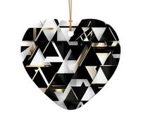 Fashion Modern Black White Gold Triangle Print Festive Accessories Ceramic Ornament, Star Heart Shape Pendant For Christmas Decor
