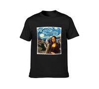 Fashion Mona Lisa Starry Knight Art Funny Group Selfie Cell Phone Meme Men Simple Tshirt Black M