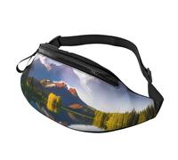 Fashion Mountain View Sunny Day Nature Sac banane pour homme et femme, grand sac banane avec poches zippées, sac de taille réglable pour fitness, exercice, escalade, course à pied, randonnée