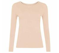 FASHION MY LOVE T-shirts d'été à manches longues et col rond pour femmes, hauts basiques stretch, décontractés, tailles UK 8-26, nude, XL