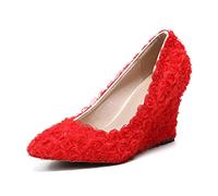 Fashion New Pink White en Dentelle Chaussures de Mariage Femmes Femmes High Heels Red Rose Flower Banquet Bridesmaid Prom Prom Pumps-Flower Banquet Chaussures, 43